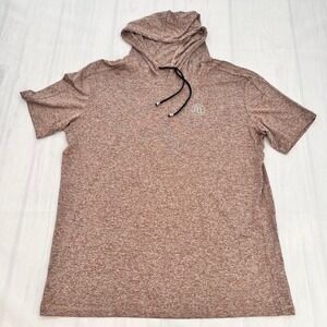 Mens Short Sleeve Dry-Fit Workout Fitness Sport Gym Hooded Brown Tops XL